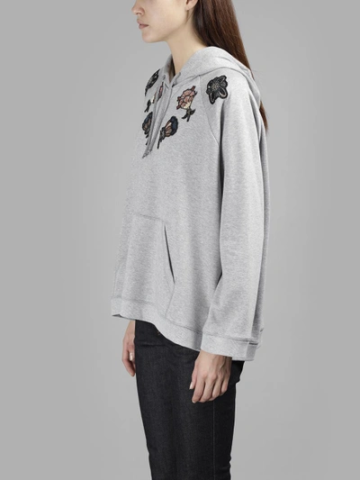 Shop Valentino Women's Grey Hoodie With Beaded Flowers Patches