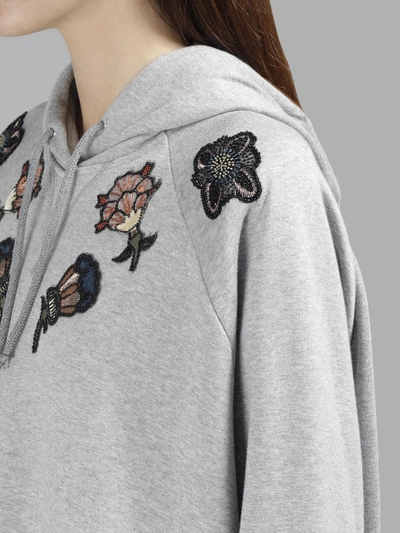 Shop Valentino Women's Grey Hoodie With Beaded Flowers Patches