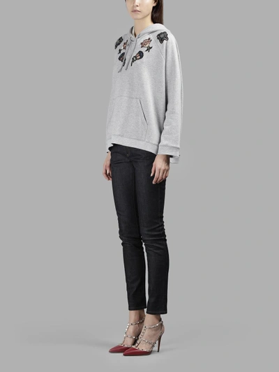 Shop Valentino Women's Grey Hoodie With Beaded Flowers Patches