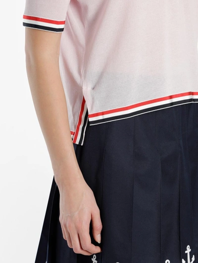 Shop Thom Browne Women's Pink Ribbed Polo Shirt With Grosgrain Bottoms