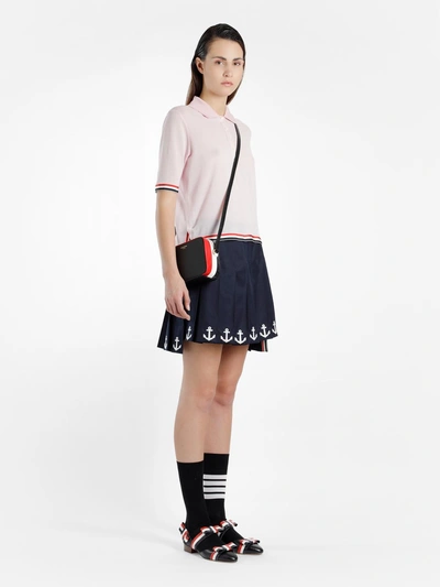 Shop Thom Browne Women's Pink Ribbed Polo Shirt With Grosgrain Bottoms