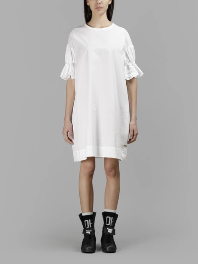 Shop Yohji Yamamoto Women's White Dress With Ruffled Sleeves