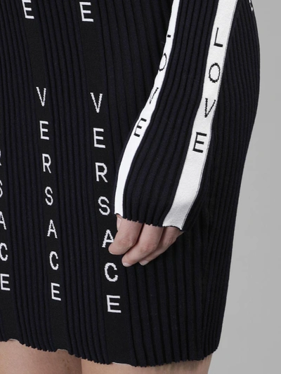 Shop Versace Women's Multicolor Knitted Dress In Black/blue/white