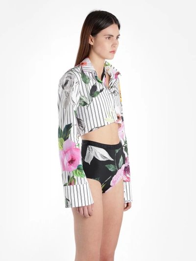 Shop Off-white Off White C/o Virgil Abloh Women's Multicolor Floral Striped Cropped Shirt