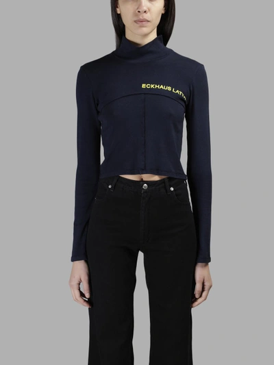 Shop Eckhaus Latta Women's Blue Turtleneck T-shirt