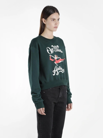 Shop Off-white Off White C/o Virgil Abloh Women's Green Off Airlines Crewneck Sweater