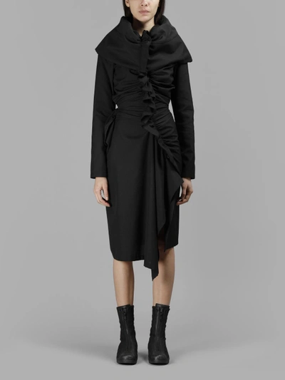 Shop Yohji Yamamoto Women's Gathered Wool Hooded Dress In Black