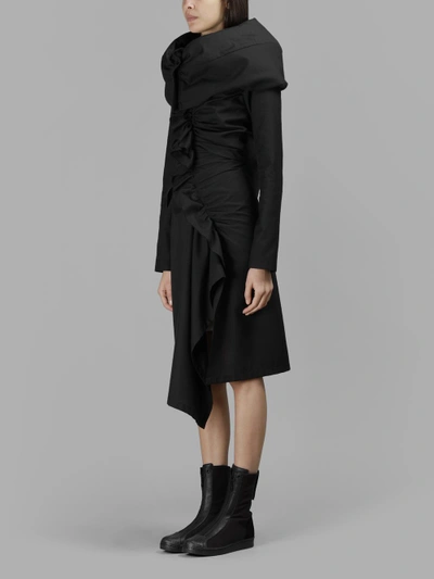 Shop Yohji Yamamoto Women's Gathered Wool Hooded Dress In Black