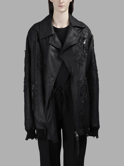 Shop Di Liborio Women's Black Patches Leather Jacket