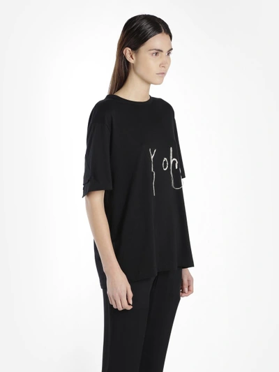 Shop Yohji Yamamoto Women's Black Logo Embroidery T-shirt