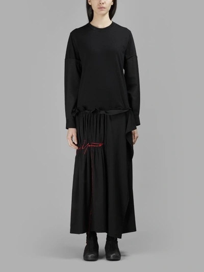 Shop Yohji Yamamoto Women's Black T-shirt Dress With Embroidered Logo