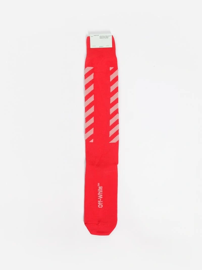 Shop Off-white Off White C/o Virgil Abloh Women's Red Diag Long Socks