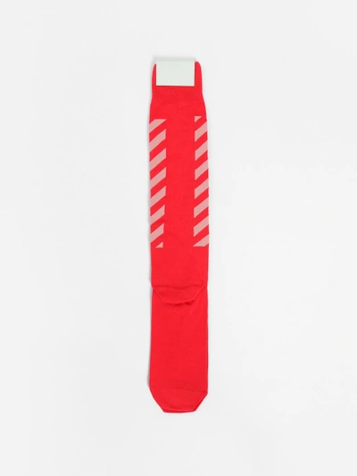 Shop Off-white Off White C/o Virgil Abloh Women's Red Diag Long Socks