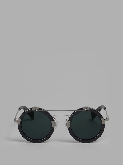 Shop Yohji Yamamoto Blue Round Shape Sunglasses In Blue Frame