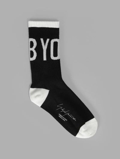 Shop Yohji Yamamoto Women's Logo Socks In Black And White