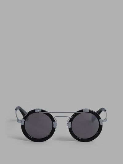 Shop Yohji Yamamoto Black Rounded Sunglasses With Metal Details