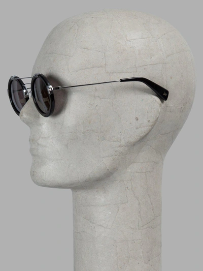 Shop Yohji Yamamoto Black Rounded Sunglasses With Metal Details