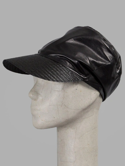 Shop Ilariusss Black Leather Cap With Straw Brim