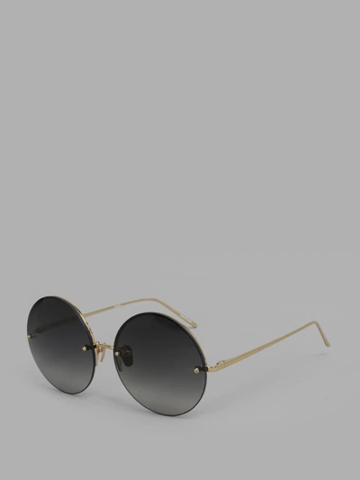 Shop Linda Farrow Round Shaped Sunglasses In 22 Carat Gold Pleated Frame