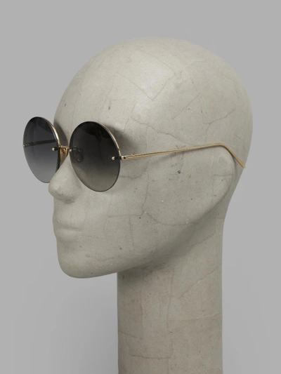 Shop Linda Farrow Round Shaped Sunglasses In 22 Carat Gold Pleated Frame