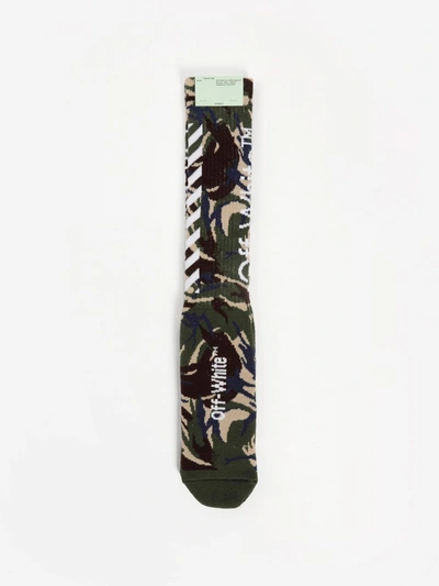Shop Off-white Off White C/o Virgil Abloh Green Camouflage Socks With Diagonals