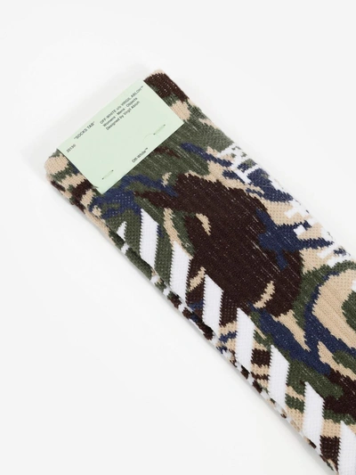 Shop Off-white Off White C/o Virgil Abloh Green Camouflage Socks With Diagonals