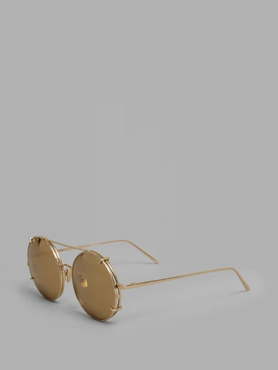 Shop Linda Farrow Gold Plated Sunglasses In 22 Carat Gold Plated Frame