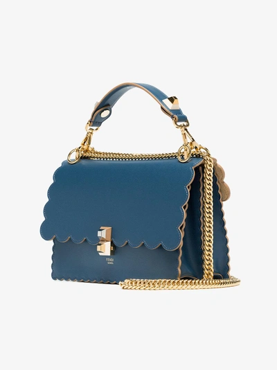 Shop Fendi Blue Kan I Large Scalloped Leather Shoulder Bag