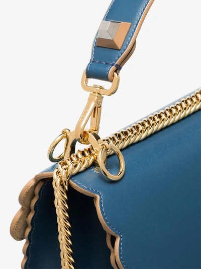 Shop Fendi Blue Kan I Large Scalloped Leather Shoulder Bag