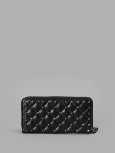 Shop Valentino Women's Black Matelasse' French Wallet With Spike Rockstuds