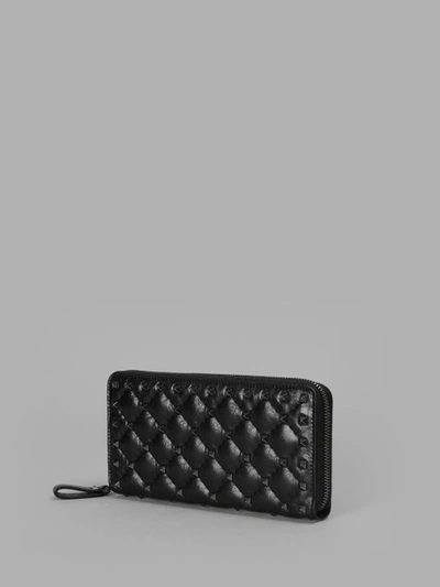 Shop Valentino Women's Black Matelasse' French Wallet With Spike Rockstuds