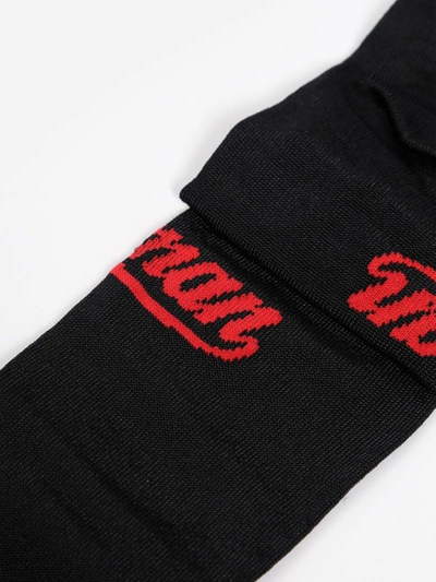Shop Off-white Off White C/o Virgil Abloh Women's Black Short Socks With Red Detail