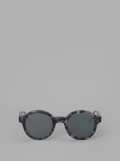 Shop Thom Browne Grey Tortoise Round Shaped Sunglasses