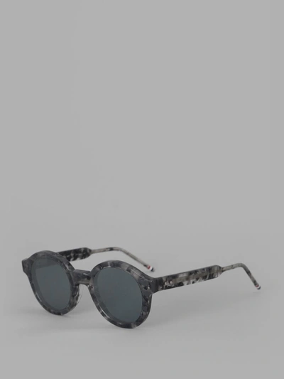 Shop Thom Browne Grey Tortoise Round Shaped Sunglasses