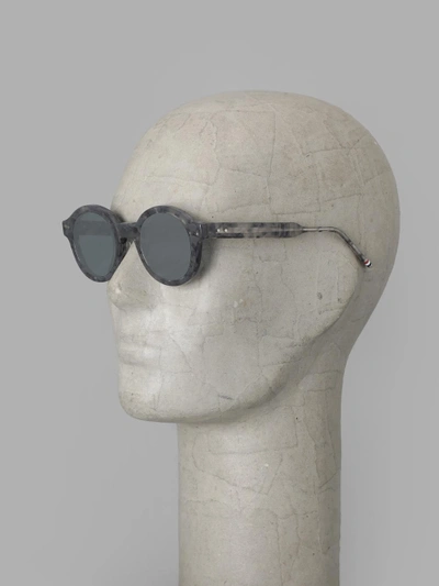 Shop Thom Browne Grey Tortoise Round Shaped Sunglasses