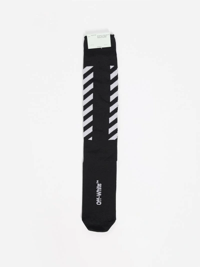 Shop Off-white Off White C/o Virgil Abloh Women's Black Diag Long Socks