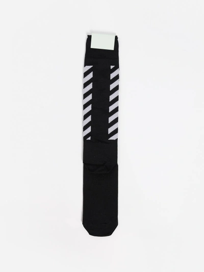 Shop Off-white Off White C/o Virgil Abloh Women's Black Diag Long Socks