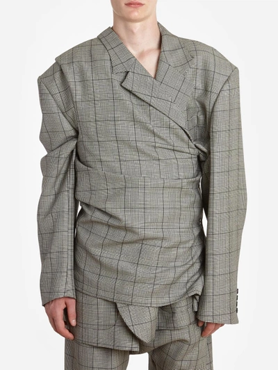 Shop Raf Simons Men's Grey Check Asymmetric Waistcoat