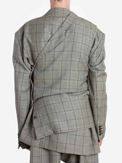 Shop Raf Simons Men's Grey Check Asymmetric Waistcoat