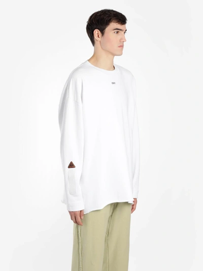 Shop Off-white Off White C/o Virgil Abloh Men's White Crewneck Sweater With Lateral Tape Embroideries