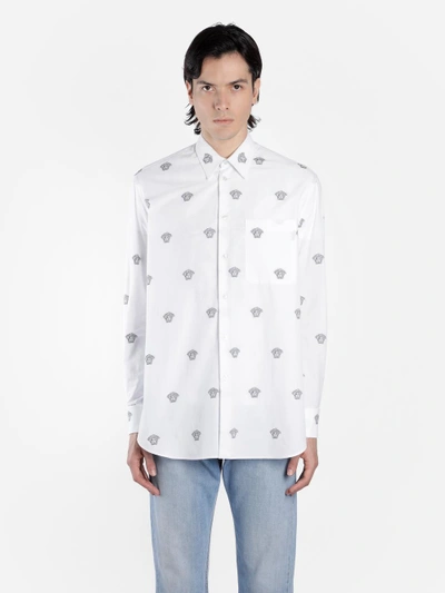 Shop Versace Men's White Shirt With Logo Prints