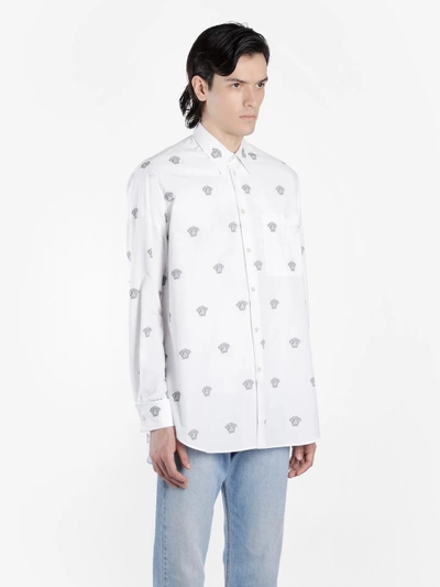 Shop Versace Men's White Shirt With Logo Prints