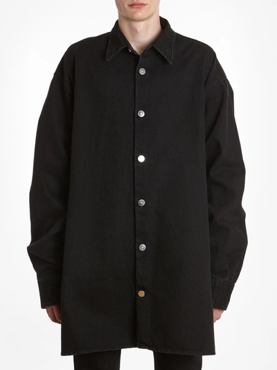 Shop Raf Simons Men's Black Flare Long Denim Shirt