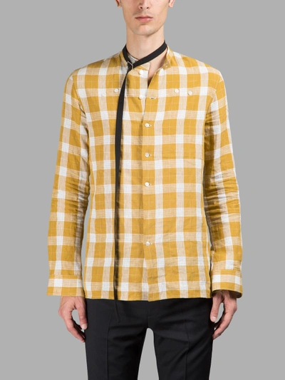 Shop Raf Simons Yellow/white Checked Shirt