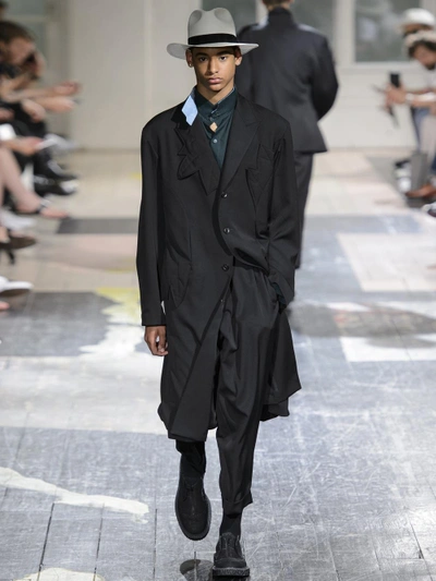 Shop Yohji Yamamoto Men's Black Leaf Long Coat In Runway Piece