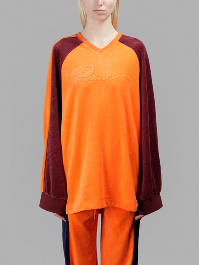 Shop Fenty X Puma Women's Orange Velour V Neck Sweater