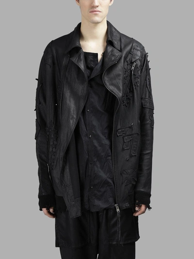 Shop Di Liborio Men's Black Leather Jacket With Patches