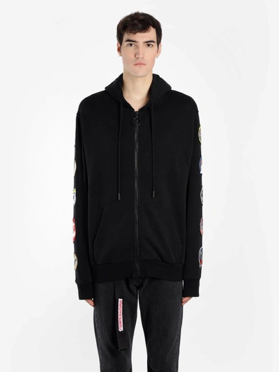 Shop Off-white Off White C/o Virgil Abloh Men's Black Zipped Hoodie With Patches