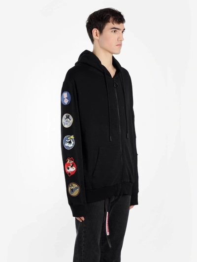 Shop Off-white Off White C/o Virgil Abloh Men's Black Zipped Hoodie With Patches