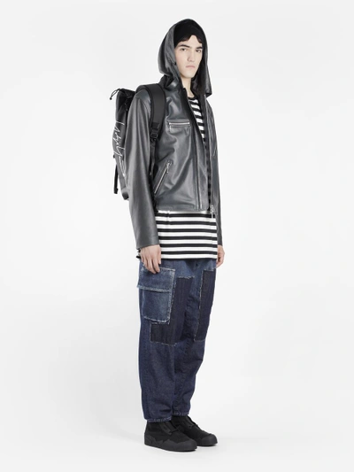 Shop Yohji Yamamoto Men's Black Hooded Leather Jacket In Runway Piece